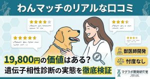 わんマッチの口コミ・評判を徹底検証。19,800円の遺伝子相性診断キットの価値や実態を解説するアイキャッチ画像